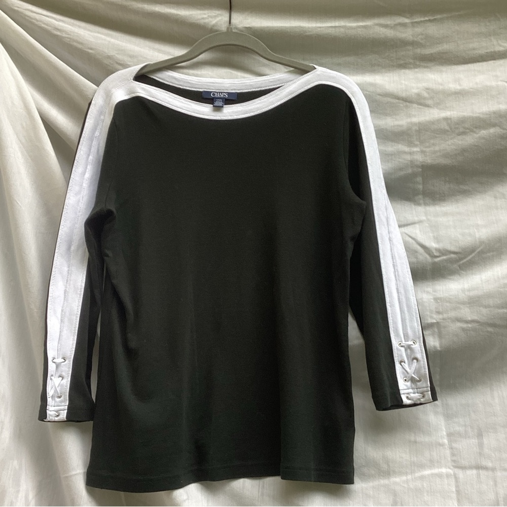 Chaps black and white business casual top, size large
